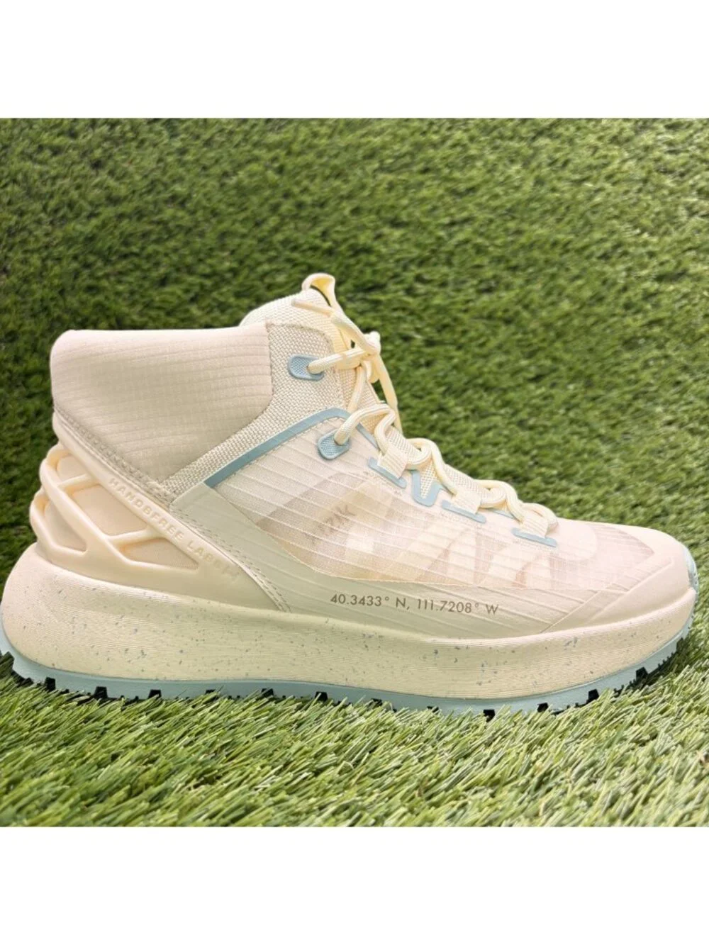 Kizik Wasatch Mid Mens Size 8.5EE Cream Blue Outdoor Hands Free Hiking Boots
